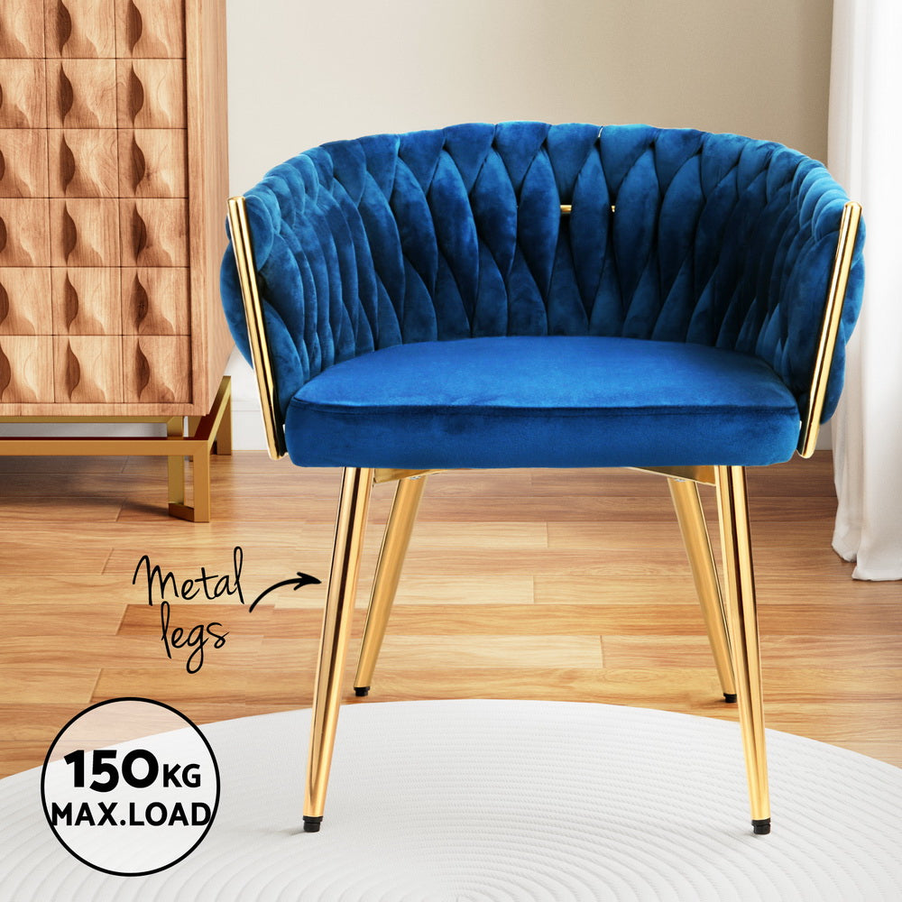 1 Set of 2 Artiss Dining Chairs Velvet Weaving Armchair Blue Chez Guru