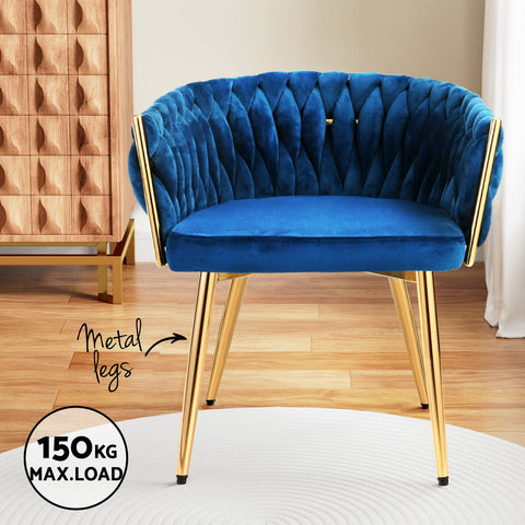 1 Set of 2 Artiss Dining Chairs Velvet Weaving Armchair Blue Chez Guru