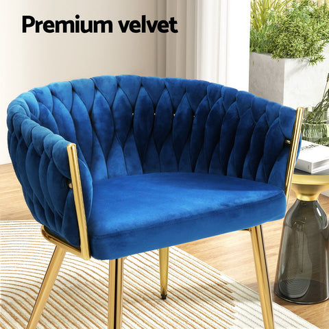 1 Set of 2 Artiss Dining Chairs Velvet Weaving Armchair Blue Chez Guru