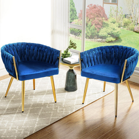 1 Set of 2 Artiss Dining Chairs Velvet Weaving Armchair Blue Chez Guru