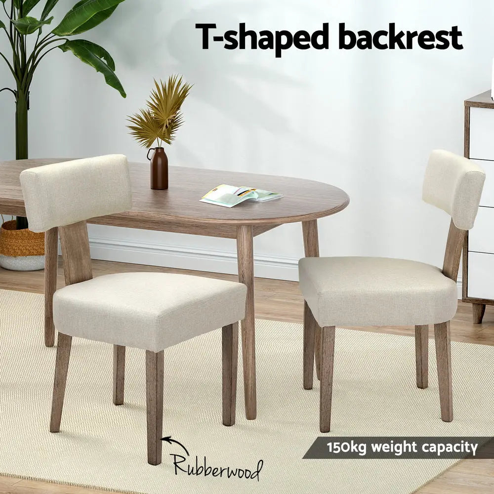 Artiss Dining Chairs Set of 2 Linen Fabric Wooden Beige Chez Guru