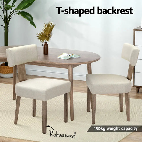 Artiss Dining Chairs Set of 2 Linen Fabric Wooden Beige Chez Guru