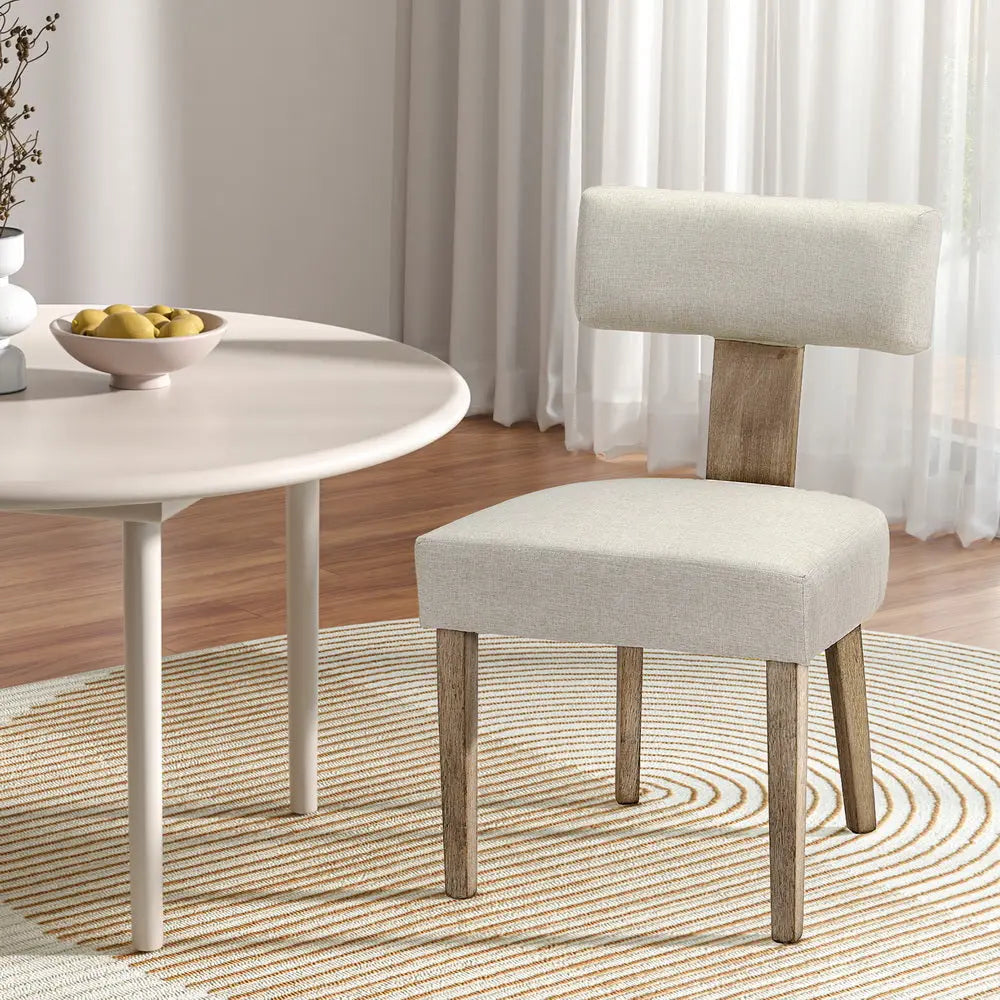 Artiss Dining Chairs Set of 2 Linen Fabric Wooden Beige Chez Guru