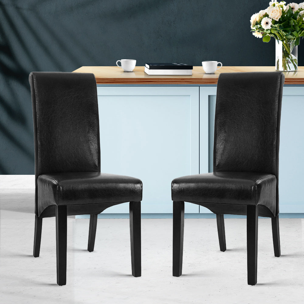 Artiss Dining Chairs Set of 2 Leather Parsons Chair Black Chez Guru