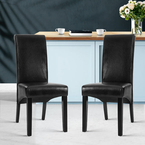 Artiss Dining Chairs Set of 2 Leather Parsons Chair Black Chez Guru