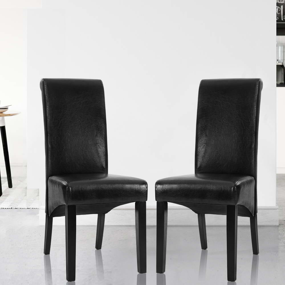 Artiss Dining Chairs Set of 2 Leather Parsons Chair Black Chez Guru