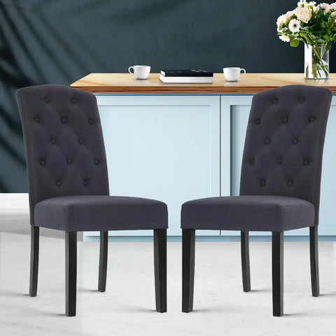 Artiss Dining Chairs Set of 2 Linen Parsons Chair Dark Grey Chez Guru