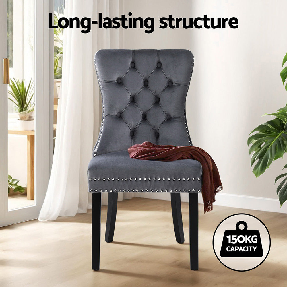 1 Set of 2 Artiss Dining Chairs Grey Velvet Chez Guru