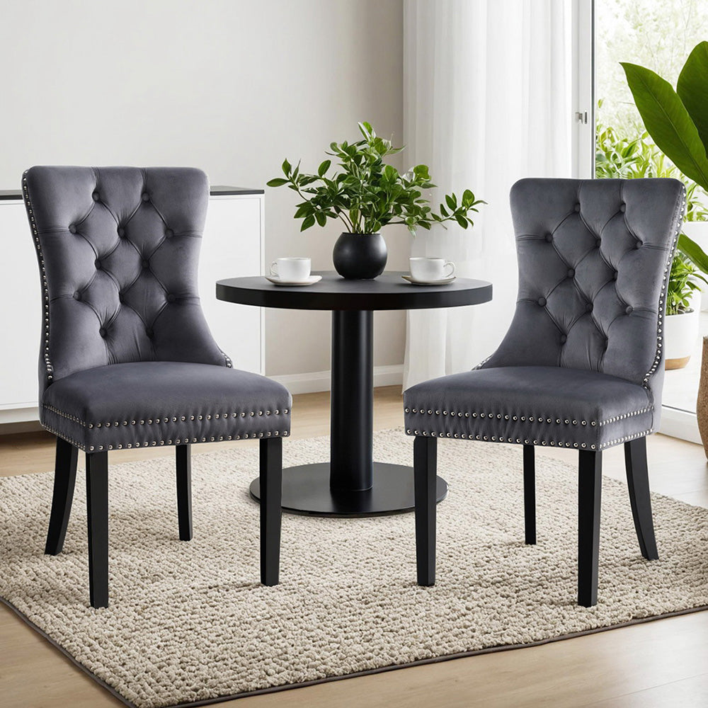1 Set of 2 Artiss Dining Chairs Grey Velvet Chez Guru