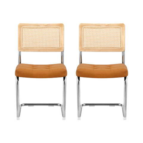 Artiss Dining Chairs Set of 2 PU Leather Rattan Cantilever Brown