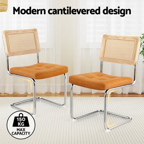 Artiss Dining Chairs Set of 2 PU Leather Rattan Cantilever Brown