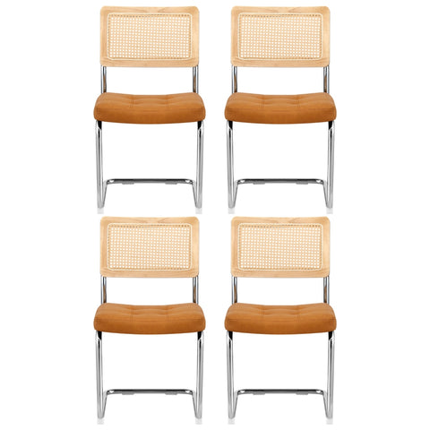 Artiss Dining Chairs Set of 4 PU Leather Rattan Cantilever Brown