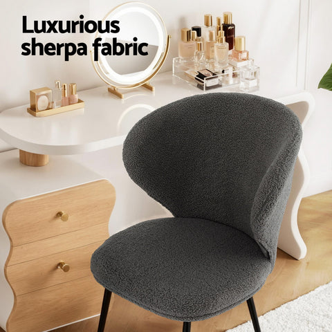 Artiss 2x Dining Chairs Sherpa Boucle Wing Back Grey
