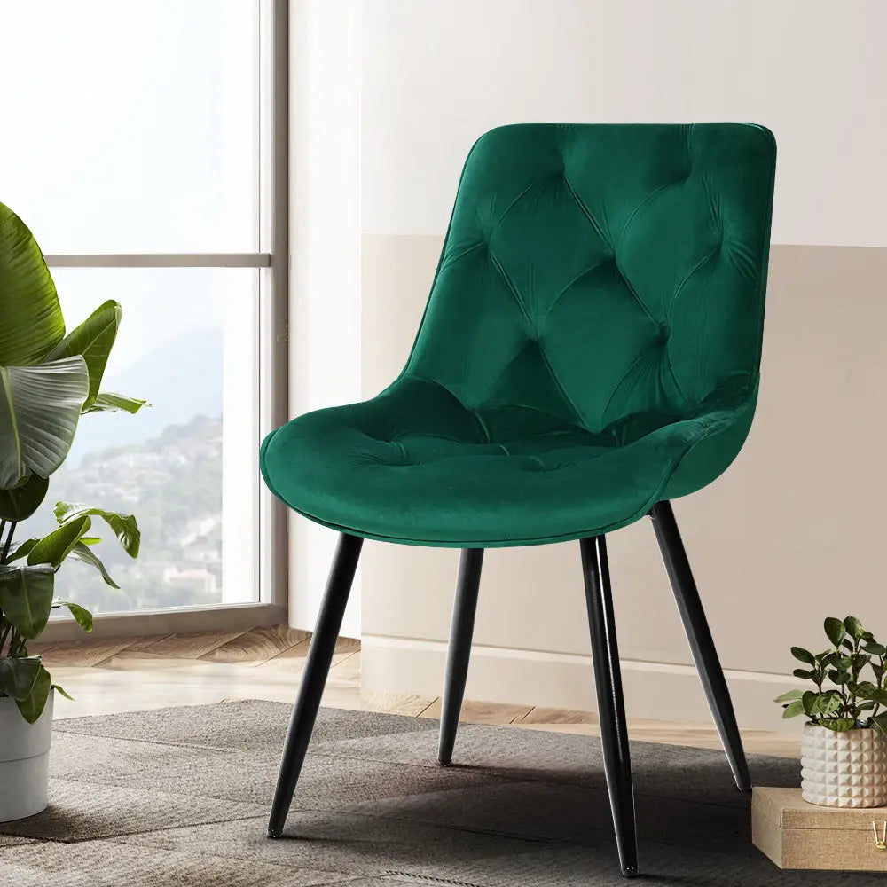 Artiss Dining Chairs Set of 2 Velvet Diamond Tufted Green Chez Guru