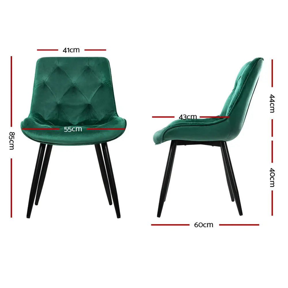 Artiss Dining Chairs Set of 2 Velvet Diamond Tufted Green Chez Guru