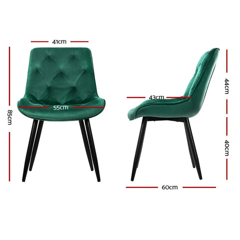 Artiss Dining Chairs Set of 2 Velvet Diamond Tufted Green Chez Guru