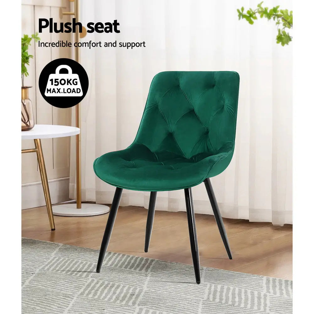 Artiss Dining Chairs Set of 2 Velvet Diamond Tufted Green Chez Guru
