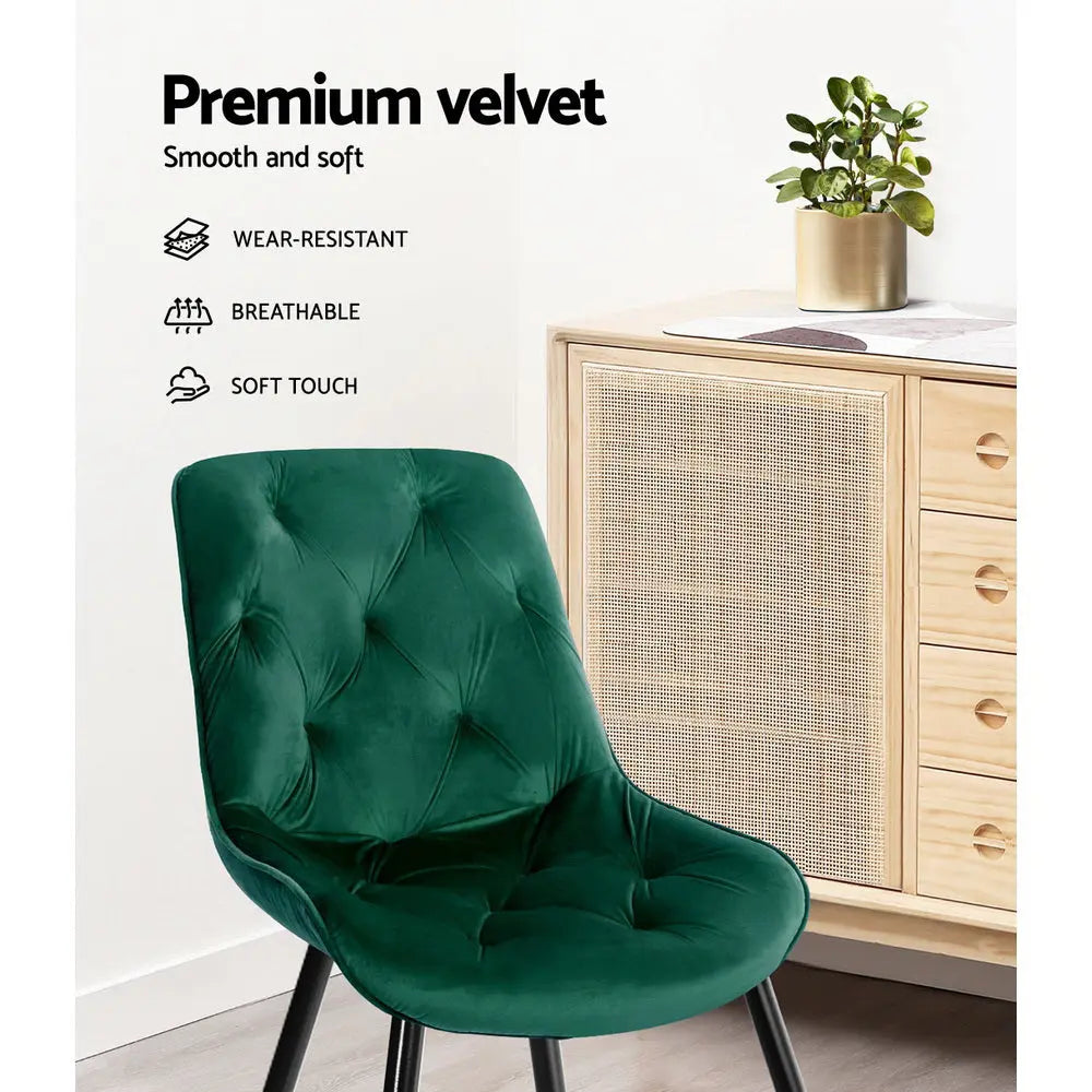 Artiss Dining Chairs Set of 2 Velvet Diamond Tufted Green Chez Guru