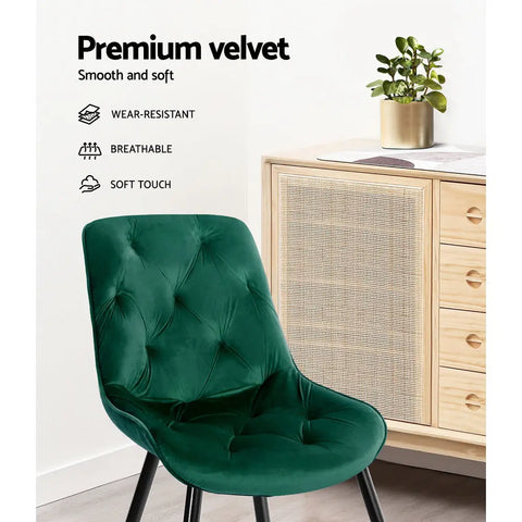Artiss Dining Chairs Set of 2 Velvet Diamond Tufted Green Chez Guru