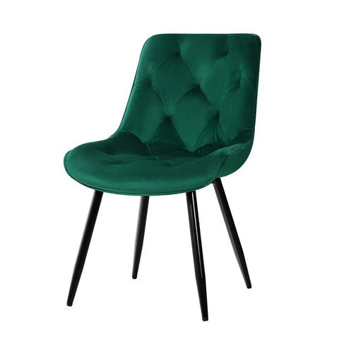 Artiss Dining Chairs Set of 2 Velvet Diamond Tufted Green Chez Guru