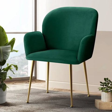 Artiss Dining Chairs Set of 2 Velvet Armchair Green Chez Guru