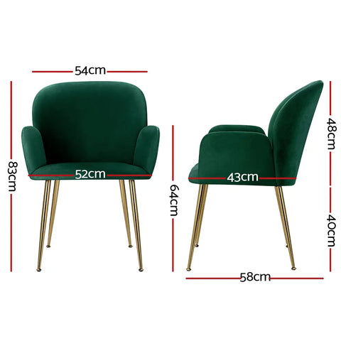 Artiss Dining Chairs Set of 2 Velvet Armchair Green Chez Guru
