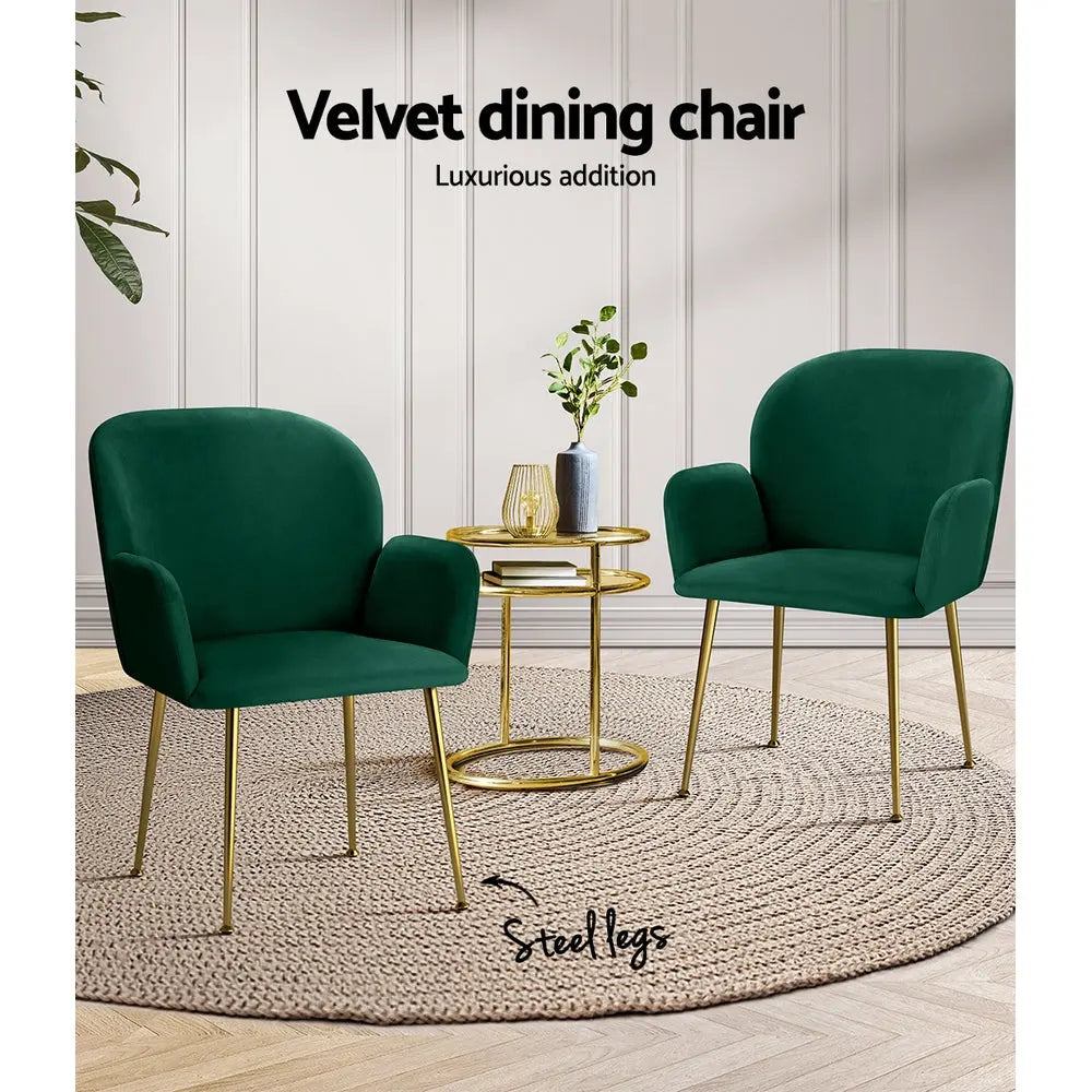 Artiss Dining Chairs Set of 2 Velvet Armchair Green Chez Guru
