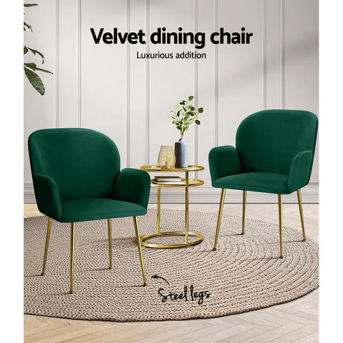 Artiss Dining Chairs Set of 2 Velvet Armchair Green Chez Guru