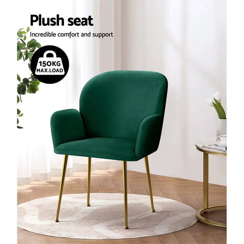 Artiss Dining Chairs Set of 2 Velvet Armchair Green Chez Guru