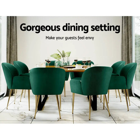 Artiss Dining Chairs Set of 2 Velvet Armchair Green Chez Guru