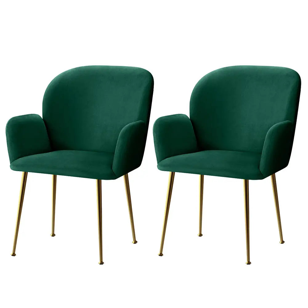 Artiss Dining Chairs Set of 2 Velvet Armchair Green Chez Guru