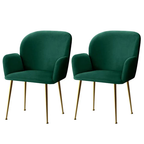 Artiss Dining Chairs Set of 2 Velvet Armchair Green Chez Guru