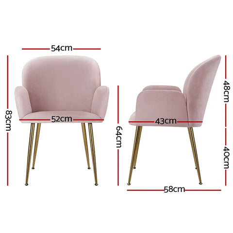 Artiss Dining Chairs Set of 2 Velvet Armchair Pink Chez Guru