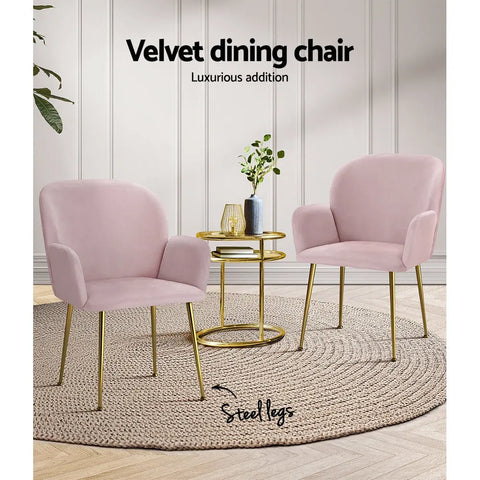 Artiss Dining Chairs Set of 2 Velvet Armchair Pink Chez Guru