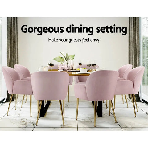 Artiss Dining Chairs Set of 2 Velvet Armchair Pink Chez Guru