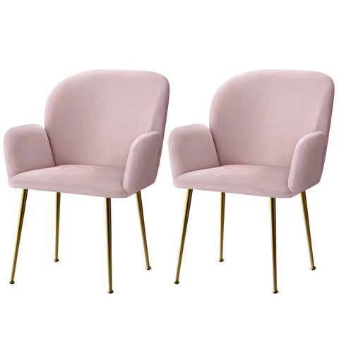 Artiss Dining Chairs Set of 2 Velvet Armchair Pink Chez Guru