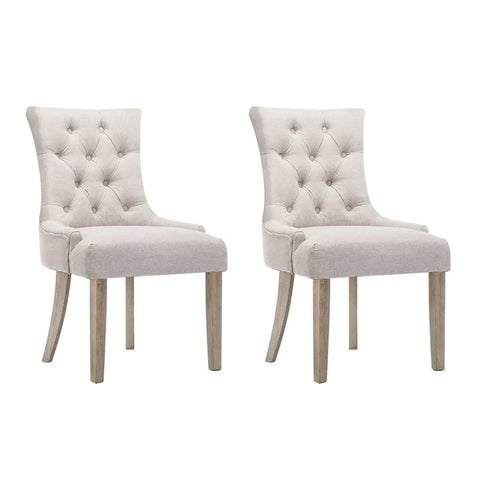 Artiss Dining Chairs Set of 2 Linen French Provincial Beige Chez Guru
