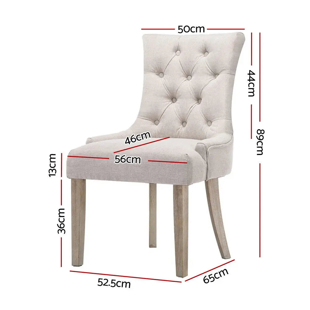 Artiss Dining Chairs Set of 2 Linen French Provincial Beige Chez Guru