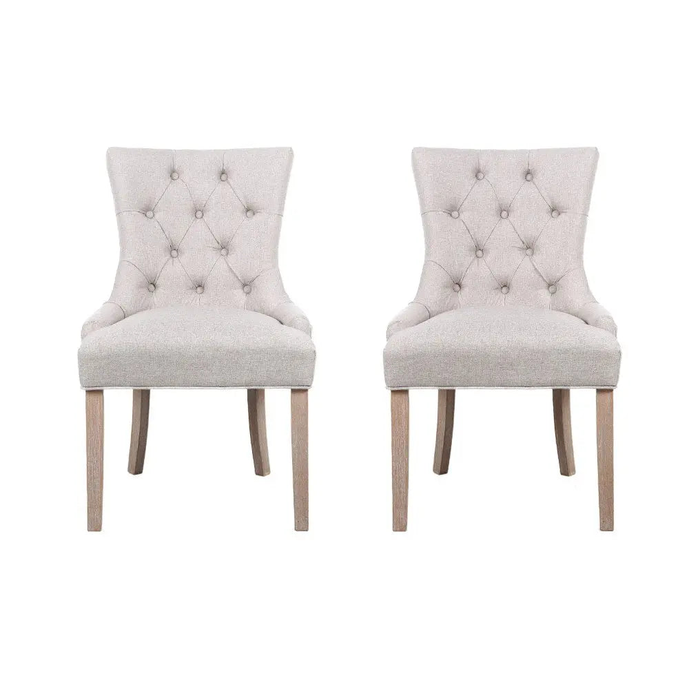 Artiss Dining Chairs Set of 2 Linen French Provincial Beige Chez Guru