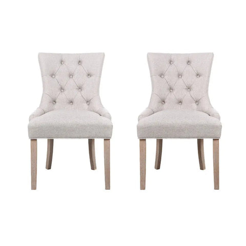 Artiss Dining Chairs Set of 2 Linen French Provincial Beige Chez Guru