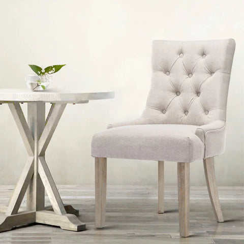 Artiss Dining Chairs Set of 2 Linen French Provincial Beige Chez Guru