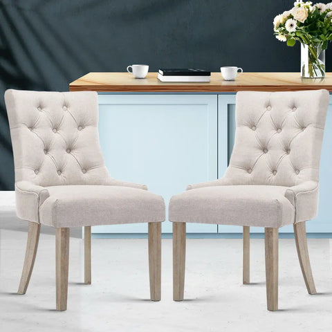 Artiss Dining Chairs Set of 2 Linen French Provincial Beige Chez Guru