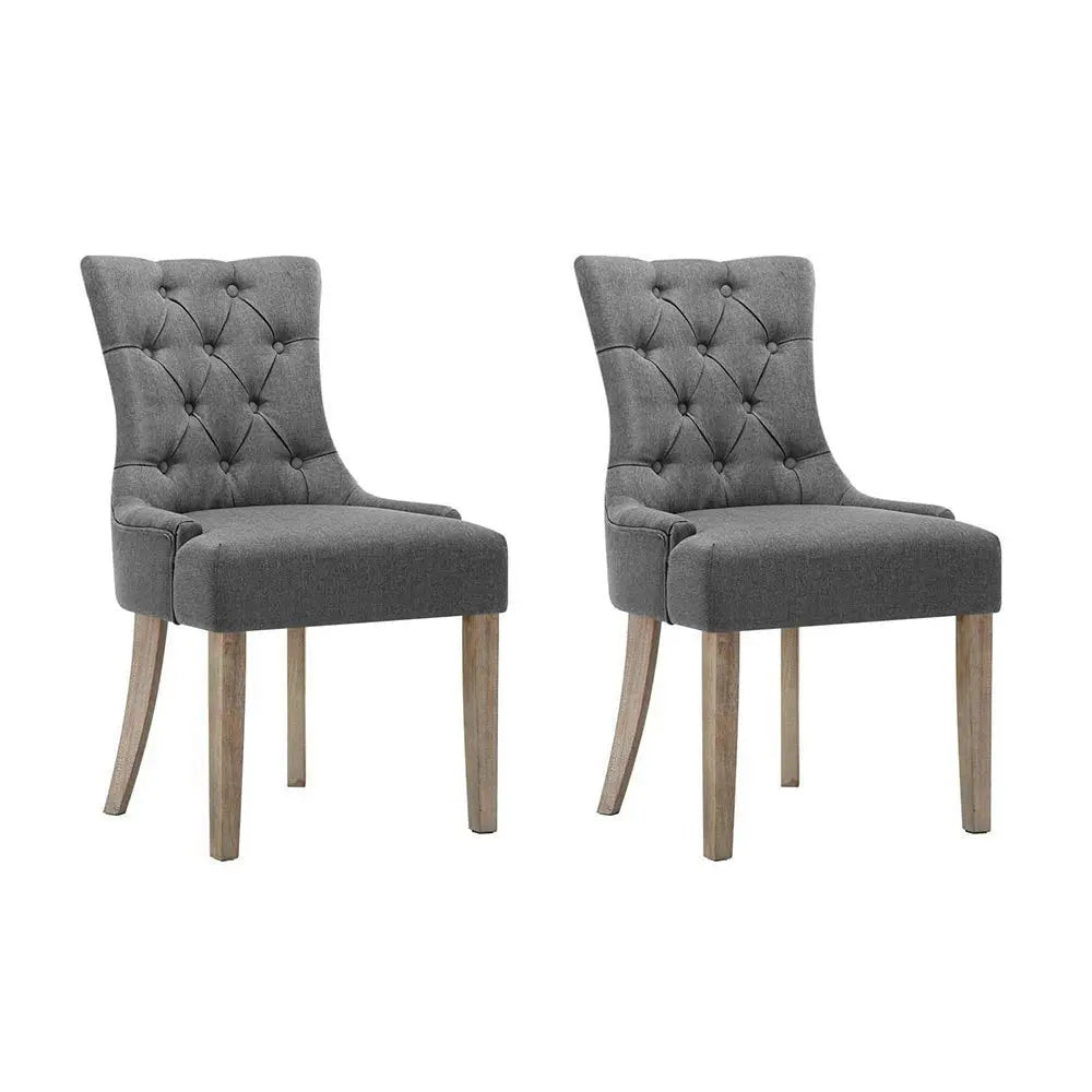 Artiss Dining Chairs Set of 2 Linen French Provincial Grey Chez Guru