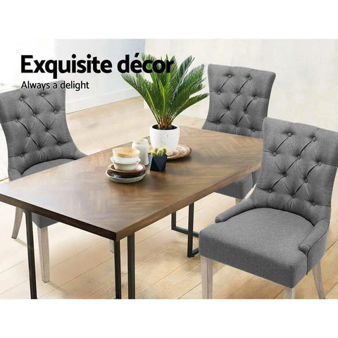 Artiss Dining Chairs Set of 2 Linen French Provincial Grey Chez Guru
