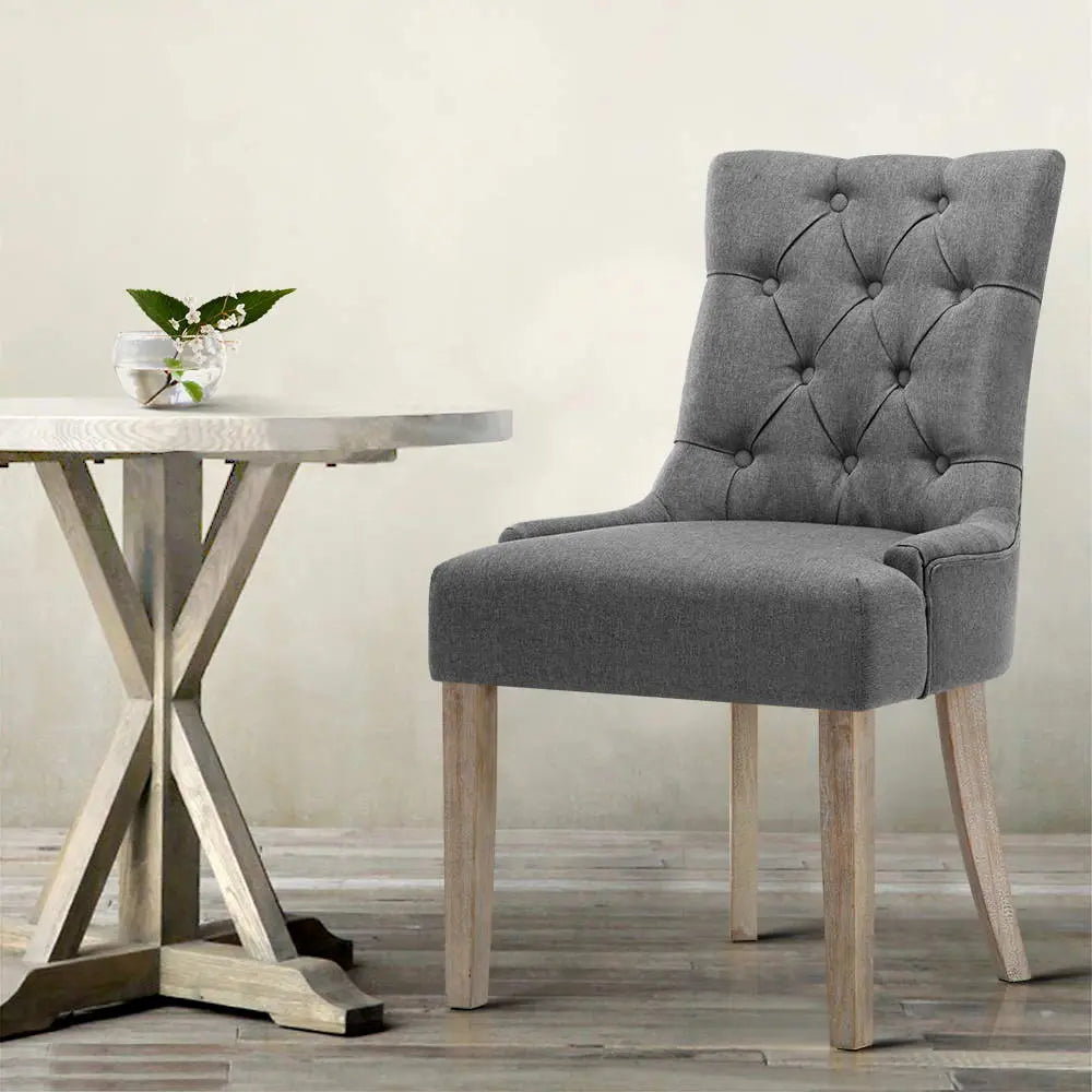 Artiss Dining Chairs Set of 2 Linen French Provincial Grey Chez Guru