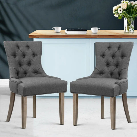 Artiss Dining Chairs Set of 2 Linen French Provincial Grey Chez Guru