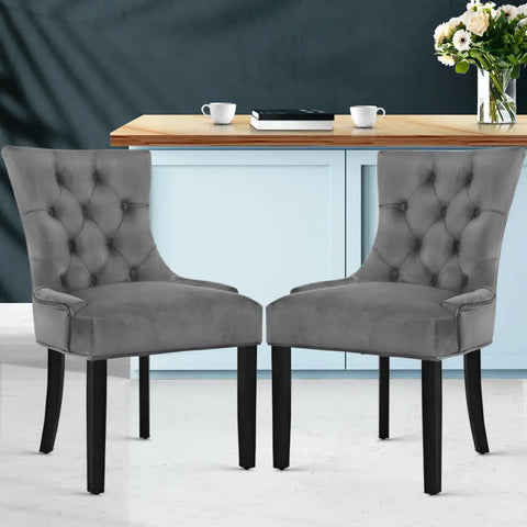 Artiss Dining Chairs Set of 2 Velvet French Provincial Grey Chez Guru