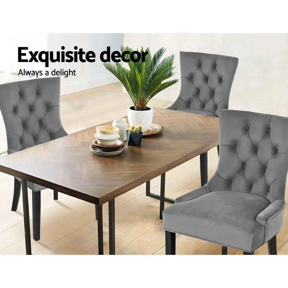 Artiss Dining Chairs Set of 2 Velvet French Provincial Grey Chez Guru