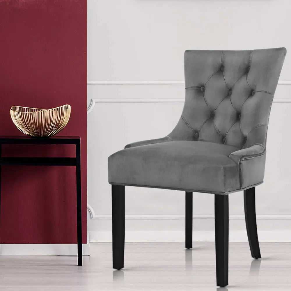Artiss Dining Chairs Set of 2 Velvet French Provincial Grey Chez Guru