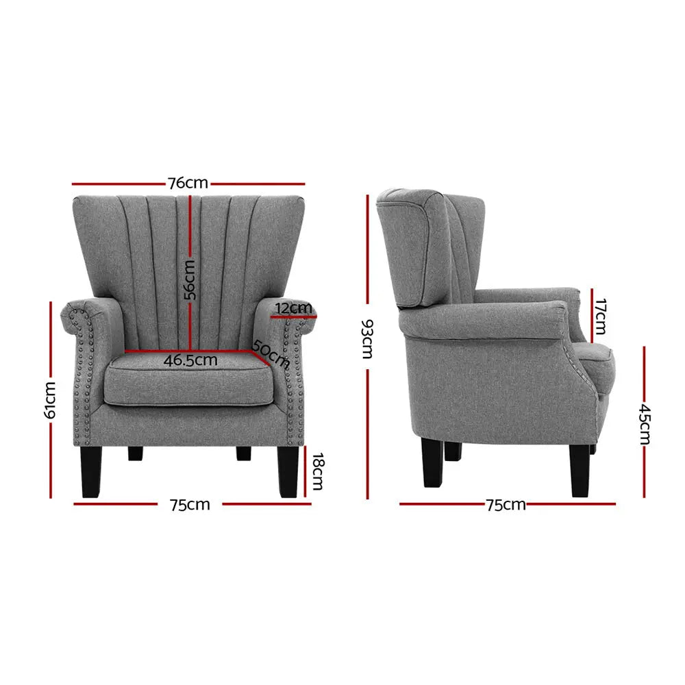 Artiss Armchair Wingback Grey Andrew - Chez Guru